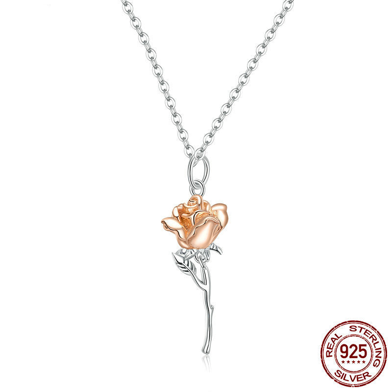 Rose necklace pendant S925 pure silver flower accessory