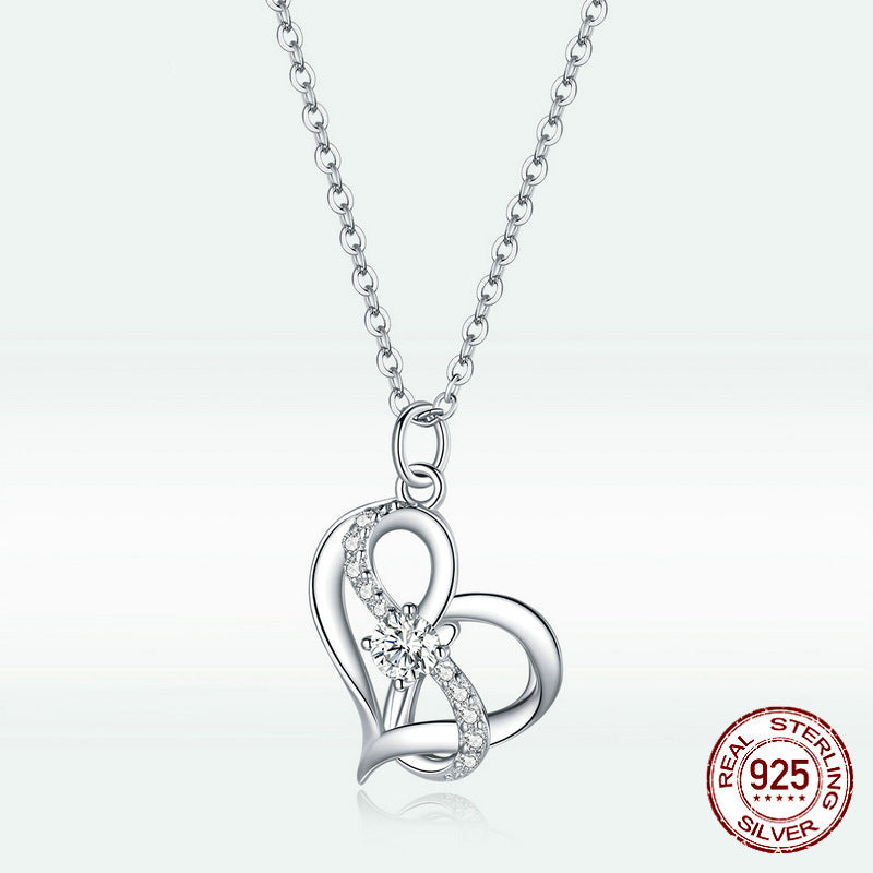 Silver S925 Necklace Women's Heart-Shaped Pendant Jewelry