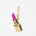Enamel glazed diamond studded metal letters Barbie pink lipstick rotatable pendant necklace